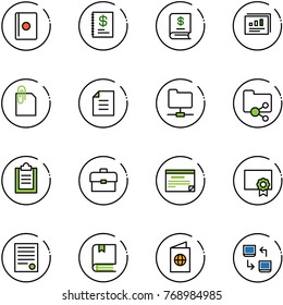 line vector icon set - passport vector, annual report, statistics, attachment, document, network folder, shared, clipboard, portfolio, schedule, certificate, agreement, book, data exchange