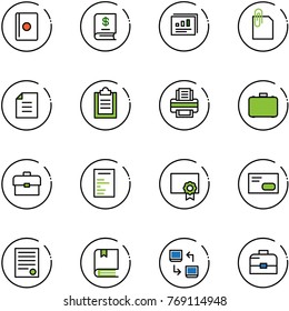 line vector icon set - passport vector, annual report, statistics, attachment, document, clipboard, printer, case, portfolio, certificate, envelope, agreement, book, data exchange
