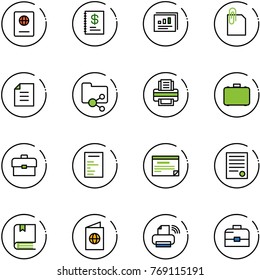 line vector icon set - passport vector, annual report, statistics, attachment, document, shared folder, printer, case, portfolio, schedule, agreement, book, wireless