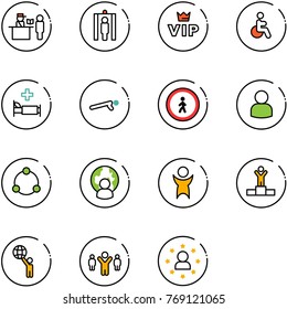 Line Vector Icon Set - Passport Control Vector, Metal Detector Gate, Vip, Disabled, Hospital Bed, Push Ups, No Pedestrian Road Sign, User, Community, Man Globe, Success, Winner, World, Team Leader