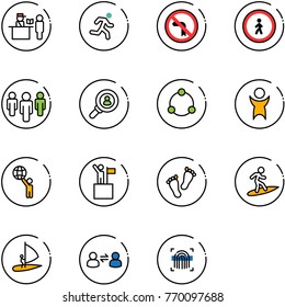 line vector icon set - passport control vector, run, no left turn road sign, pedestrian, group, head hunter, community, success, world, win, feet, surfing, windsurfing, information exchange