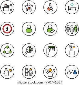 line vector icon set - passport control vector, baby, disabled, hospital bed, no pedestrian road sign, user, check, group, social, head hunter, presentation, win, opportunity, success