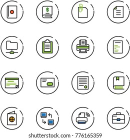 line vector icon set - passport vector, annual report, attachment, document, network folder, clipboard, printer, schedule, envelope, agreement, book, data exchange, wireless, case