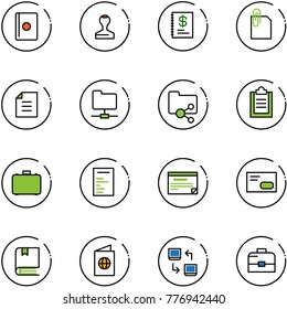 line vector icon set - passport vector, stamp, annual report, attachment, document, network folder, shared, clipboard, case, schedule, envelope, book, data exchange