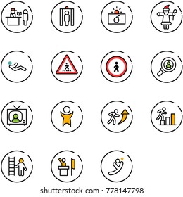 line vector icon set - passport control vector, metal detector gate, terrorism, santa claus, abdominal muscles, pedestrian road sign, no, head hunter, tv news, success, career, opportunity, speaker