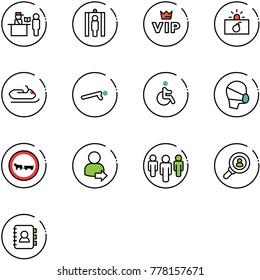 line vector icon set - passport control vector, metal detector gate, vip, terrorism, snowmobile, push ups, disabled, medical mask, no cart horse road sign, user login, group, head hunter