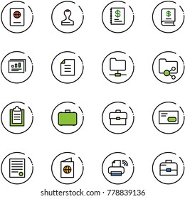 line vector icon set - passport vector, stamp, annual report, statistics, document, network folder, shared, clipboard, case, portfolio, envelope, agreement, printer wireless