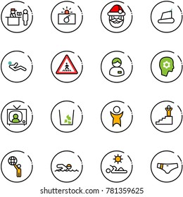 line vector icon set - passport control vector, terrorism, santa claus, treadmill, abdominal muscles, pedestrian road sign, manager, brain work, tv news, garbage, success, world, swimming, reading