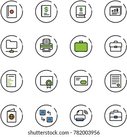 line vector icon set - passport vector, annual report, statistics, network folder, printer, case, portfolio, document, certificate, envelope, agreement, data exchange, wireless