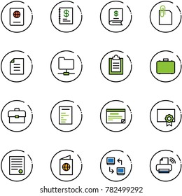 line vector icon set - passport vector, annual report, attachment, document, network folder, clipboard, case, portfolio, schedule, certificate, agreement, data exchange, printer wireless