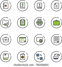 line vector icon set - passport vector, annual report, document, shared folder, clipboard, printer, case, portfolio, schedule, certificate, agreement, book, data exchange, wireless