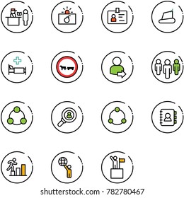 line vector icon set - passport control vector, terrorism, identity, treadmill, hospital bed, no cart horse road sign, user login, group, social, head hunter, community, contact book, career, world