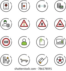 line vector icon set - passport vector, barbell, coin, account, traffic light road sign, narrows, for moto, customs, user, attachment, statistics, opportunity, lounger, suitcase, soccer ball