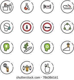 line vector icon set - passport control vector, disabled, hotel, snowmobile, medical mask, no pedestrian road sign, cart horse, community, head bulb, career, brain work, success, world, team leader