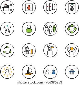 line vector icon set - passport control vector, male wc, ski, pull ups, gymnastics, user, group, friends, community, career, win, success, star man, windsurfing, information exchange