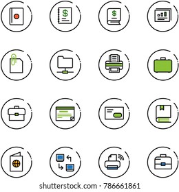line vector icon set - passport vector, annual report, statistics, attachment, network folder, printer, case, portfolio, schedule, envelope, book, data exchange, wireless