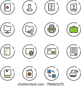 line vector icon set - passport vector, stamp, annual report, network folder, shared, printer, case, document, certificate, envelope, agreement, book, data exchange, wireless