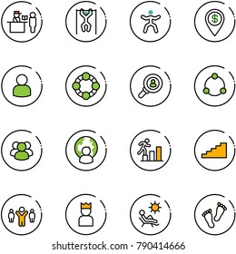 line vector icon set - passport control vector, pull ups, gymnastics, dollar pin, user, friends, head hunter, community, group, man globe, career, stairs, team leader, king, beach, feet