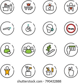 line vector icon set - passport control vector, vip, terrorism, baby, push ups, disabled, medical mask, no cart horse road sign, user login, group, career, presentation, success, win, speaker