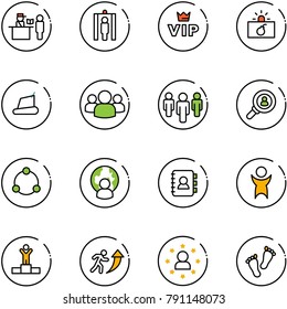 line vector icon set - passport control vector, metal detector gate, vip, terrorism, treadmill, group, head hunter, community, man globe, contact book, success, winner, career, star, feet