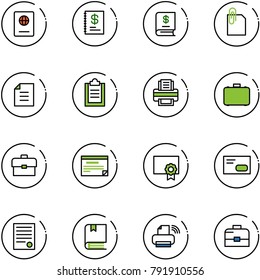 line vector icon set - passport vector, annual report, attachment, document, clipboard, printer, case, portfolio, schedule, certificate, envelope, agreement, book, wireless