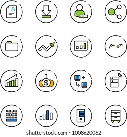 line vector icon set - patient card vector, download, user password, share, folder, growth arrow, statistics, chart point, dollar, data exchange, server wireless, binary code, tool cabinet