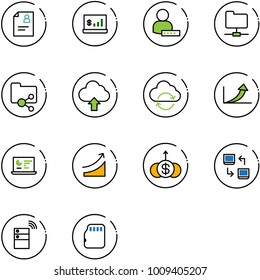 line vector icon set - patient card vector, account statistics, user password, network folder, shared, upload cloud, refresh, growth arrow, monitor, rise, dollar, data exchange, server wireless