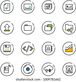 line vector icon set - patient card vector, statistics, report, account, uplooad, folder, shared, save, tag code, contact book, growth, server wireless, cd, cloud exchange data, hdd
