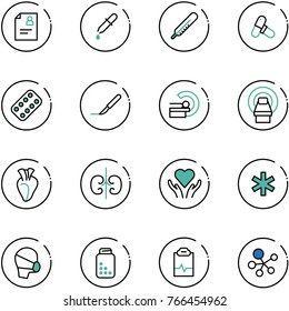 line vector icon set - patient card vector, pipette, thermometer, pills, blister, scalpel, mri, heart, kidneys, care, ambulance star, medical mask, bottle, pulse clipboard, molecule