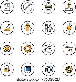 line vector icon set - patient card vector, no limit road sign, printer, winner, rise, arrows up, opportunity, sun, mountains, flip flops, beer, cpu, carbon, nut