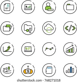 line vector icon set - patient card vector, account statistics, user password, folder, shared, refresh cloud, tag code, growth arrow, monitor, chart point, dollar, micro flash