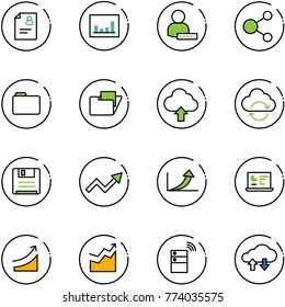 line vector icon set - patient card vector, statistics, user password, share, folder, upload cloud, refresh, save, growth arrow, monitor, rise, server wireless, exchange data