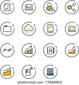 line vector icon set - patient card vector, account statistics, user password, share, folder, refresh cloud, mobile, monitor, chart point arrow, growth, contact book, rise, server wireless