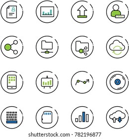 line vector icon set - patient card vector, statistics, uplooad, user password, share, network folder, shared, refresh cloud, mobile, presentation chart, point arrow, cd, binary code, micro flash