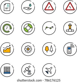 line vector icon set - patient card vector, drop hand, turn right road sign, left, clock around, circle chart, point arrow, winner, growth, flower, forest, mobile phone, binary code, satellite