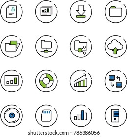 line vector icon set - patient card vector, statistics report, download, folder, network, shared, upload cloud, circle chart, growth, data exchange, cd, micro flash, server