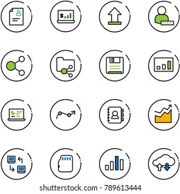 line vector icon set - patient card vector, account statistics, uplooad, user password, share, shared folder, save, monitor, chart point arrow, contact book, growth, data exchange, micro flash