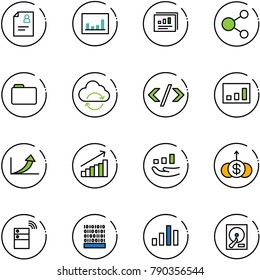 line vector icon set - patient card vector, statistics, report, share, folder, refresh cloud, tag code, growth arrow, dollar, server wireless, binary, chart, hdd