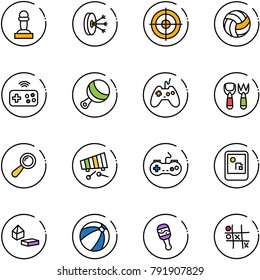 line vector icon set - pawn vector, solution, target, volleyball, joystick wireless, beanbag, shovel fork toy, xylophone, gamepad, game console, constructor blocks, beach ball, Tic tac toe