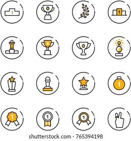 line vector icon set - pedestal vector, cup, golden branch, winner, win, gold, award, pawn, medal, victory
