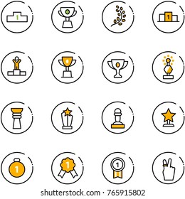 line vector icon set - pedestal vector, cup, golden branch, winner, win, gold, award, pawn, medal, victory