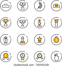 line vector icon set - pedestal vector, cup, golden branch, win, gold, award, pawn, medal, victory