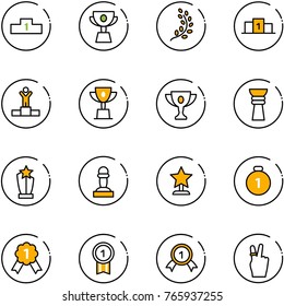 line vector icon set - pedestal vector, cup, golden branch, winner, win, gold, award, pawn, medal, victory