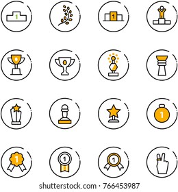 line vector icon set - pedestal vector, golden branch, winner, win cup, gold, award, pawn, medal, victory