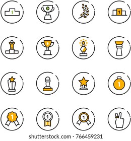 line vector icon set - pedestal vector, cup, golden branch, winner, win, award, pawn, gold medal, victory