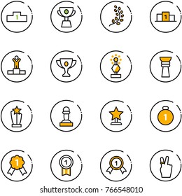 line vector icon set - pedestal vector, cup, golden branch, winner, gold, award, pawn, medal, victory