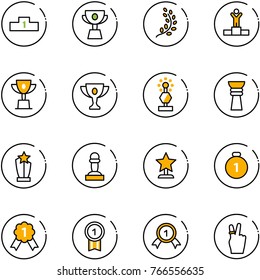line vector icon set - pedestal vector, cup, golden branch, winner, win, gold, award, pawn, medal, victory