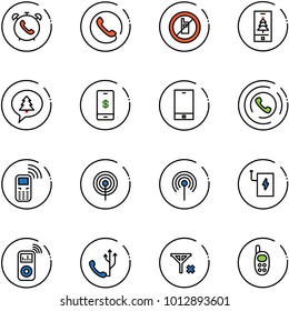 line vector icon set - phone alarm vector, no mobile sign, christmas, merry message, payment, horn, antenna, power bank, music player, signal, toy