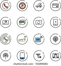 line vector icon set - phone vector, no mobile sign, trap truck, credit card, exchange, payment, horn, growth, notebook wi fi, antenna, signal, battery