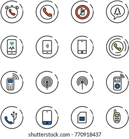 line vector icon set - phone alarm vector, no mobile sign, merry christmas message, heart monitor, payment, horn, antenna, music player, sim, toy